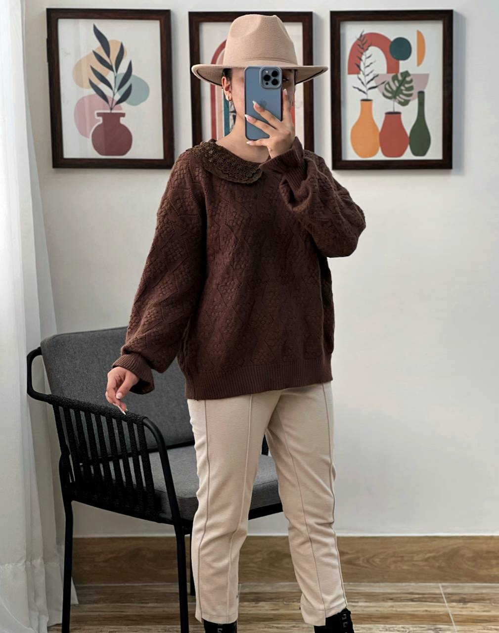 پلیور بافت گل برجسته کد 2958