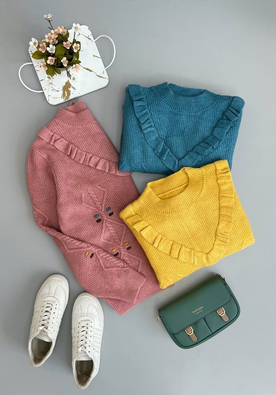 پلیور بافت جلو چین گل برجسته کد 2961