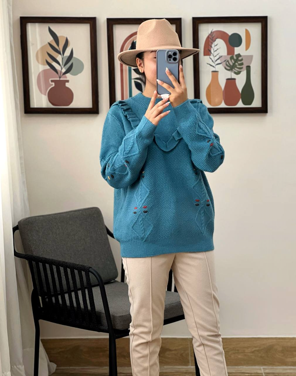 پلیور بافت جلو چین گل برجسته کد 2961