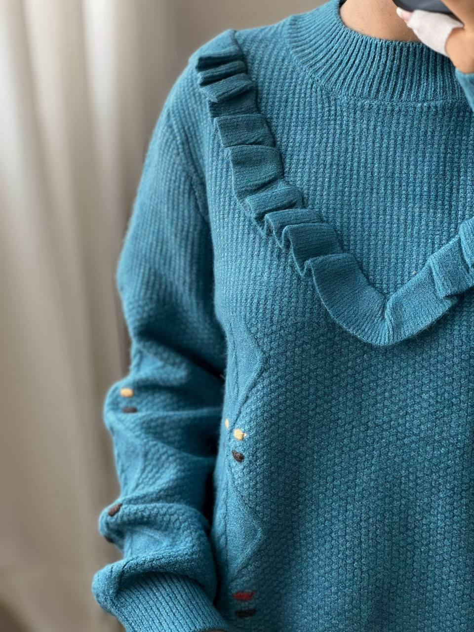 پلیور بافت جلو چین گل برجسته کد 2961