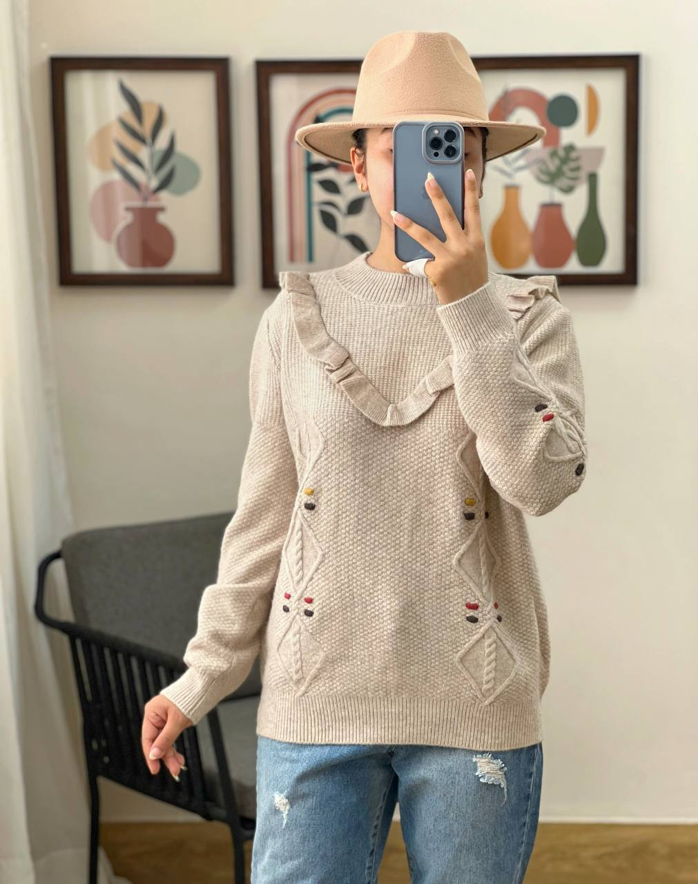 پلیور بافت جلو چین گل برجسته کد 2961