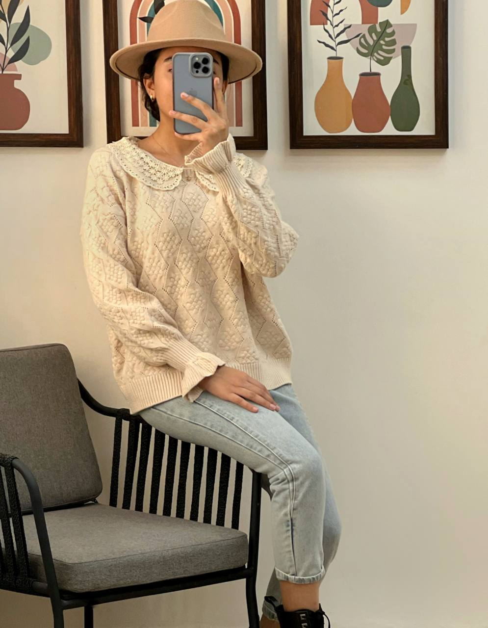 پلیور بافت جلو چین گل برجسته 2 کد 2969