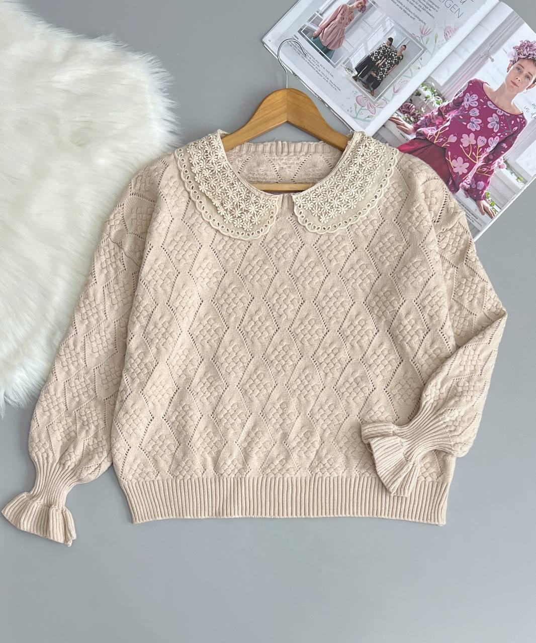 پلیور بافت جلو چین گل برجسته 2 کد 2969