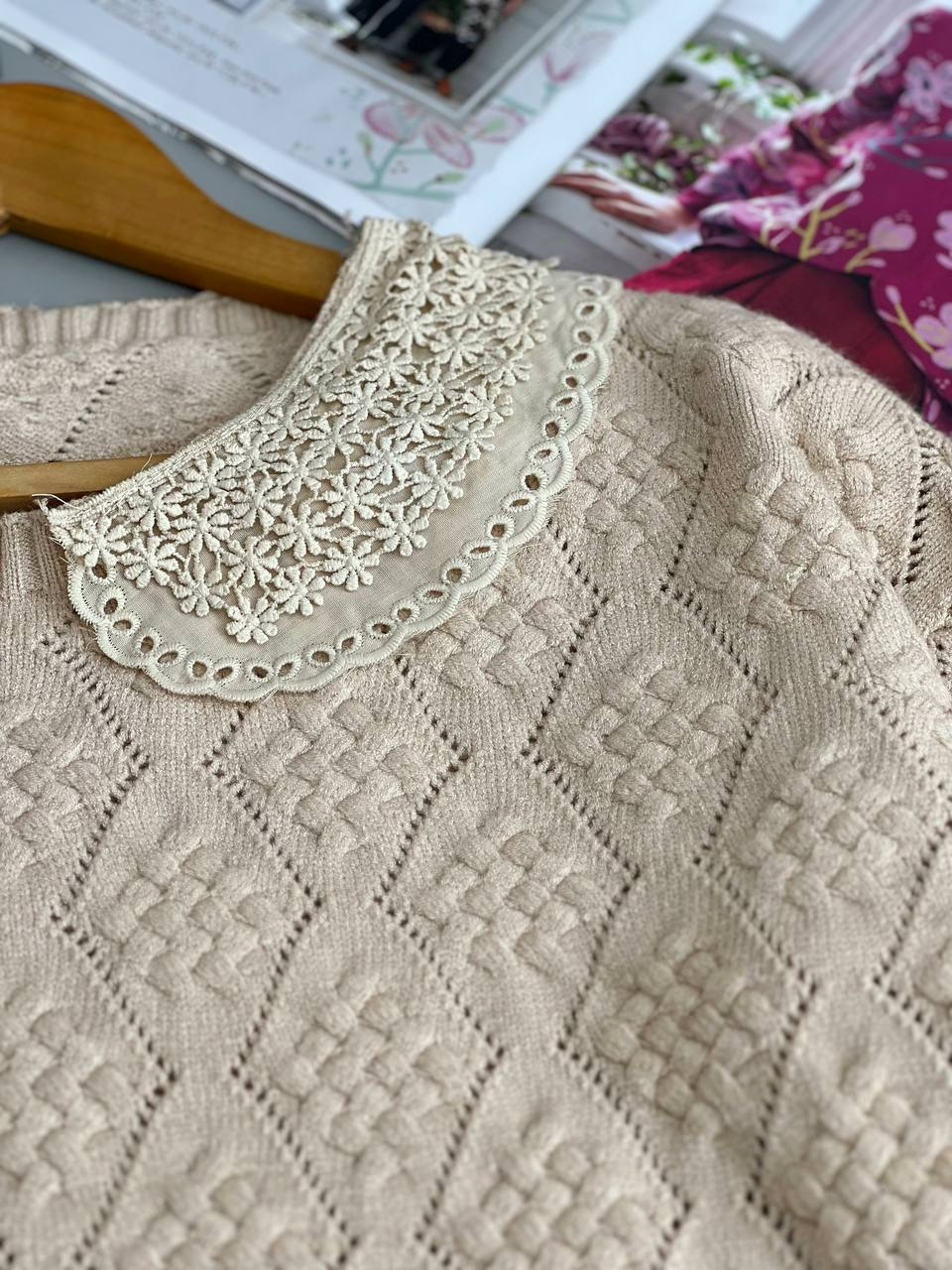پلیور بافت جلو چین گل برجسته 2 کد 2969