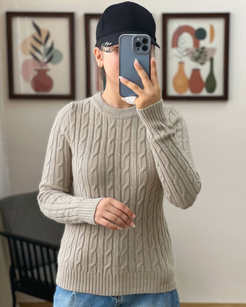 پلیور بافت زنجیری یقه گرد کد 2970