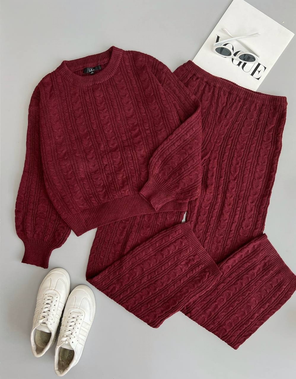 ست پلیور و شلوار زرشکی کد 2972