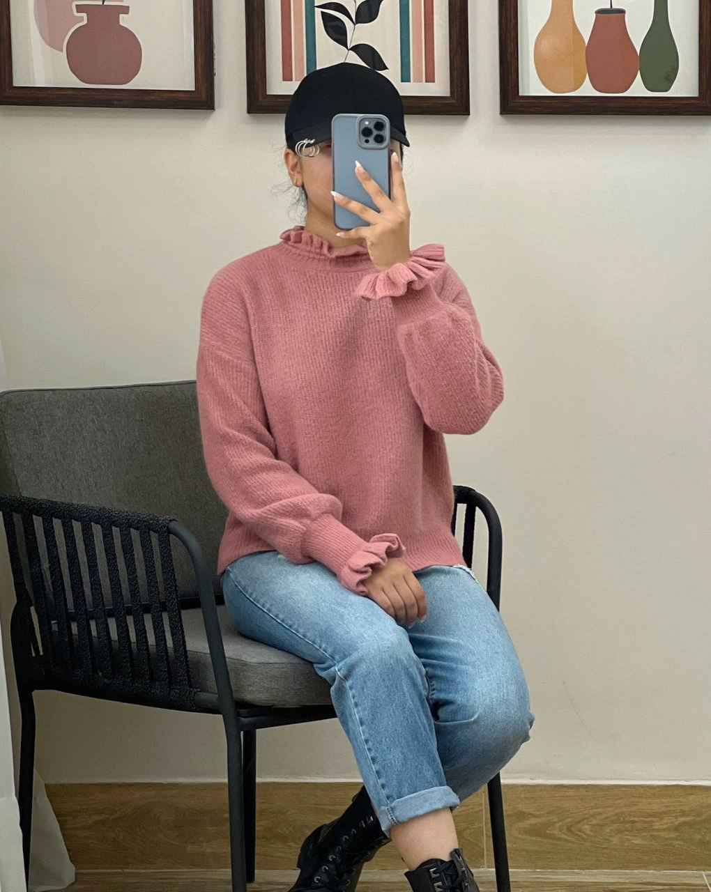 پلیور بافت سر آستین و یقه چین کد 2975