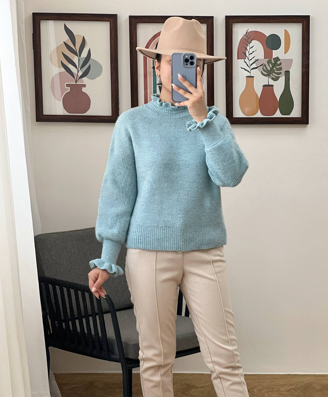 پلیور بافت سر آستین و یقه چین کد 2975