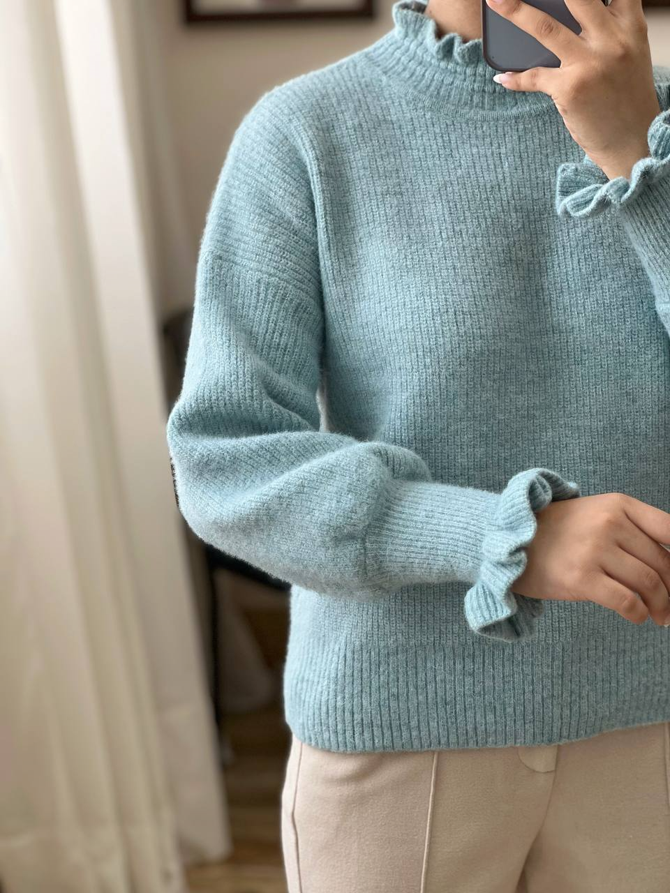 پلیور بافت سر آستین و یقه چین کد 2975