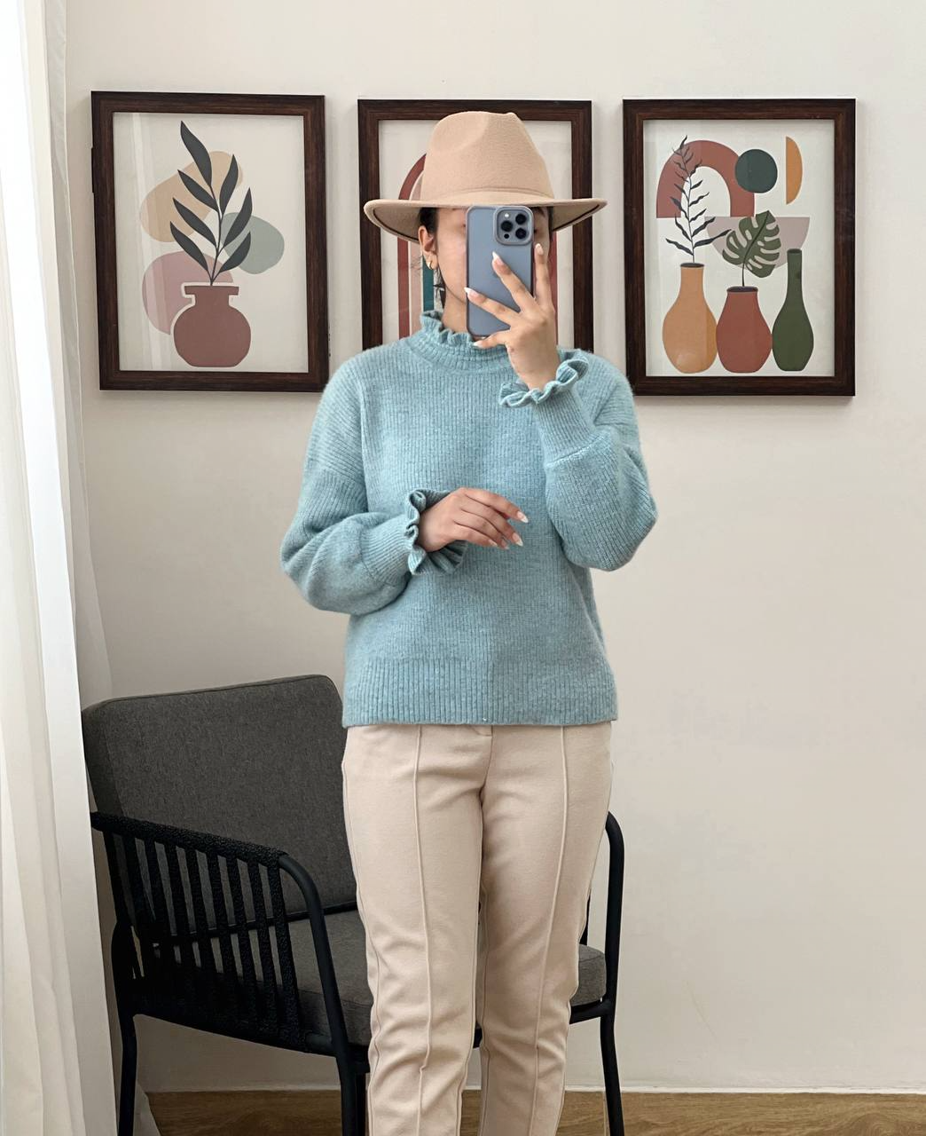 پلیور بافت سر آستین و یقه چین کد 2975