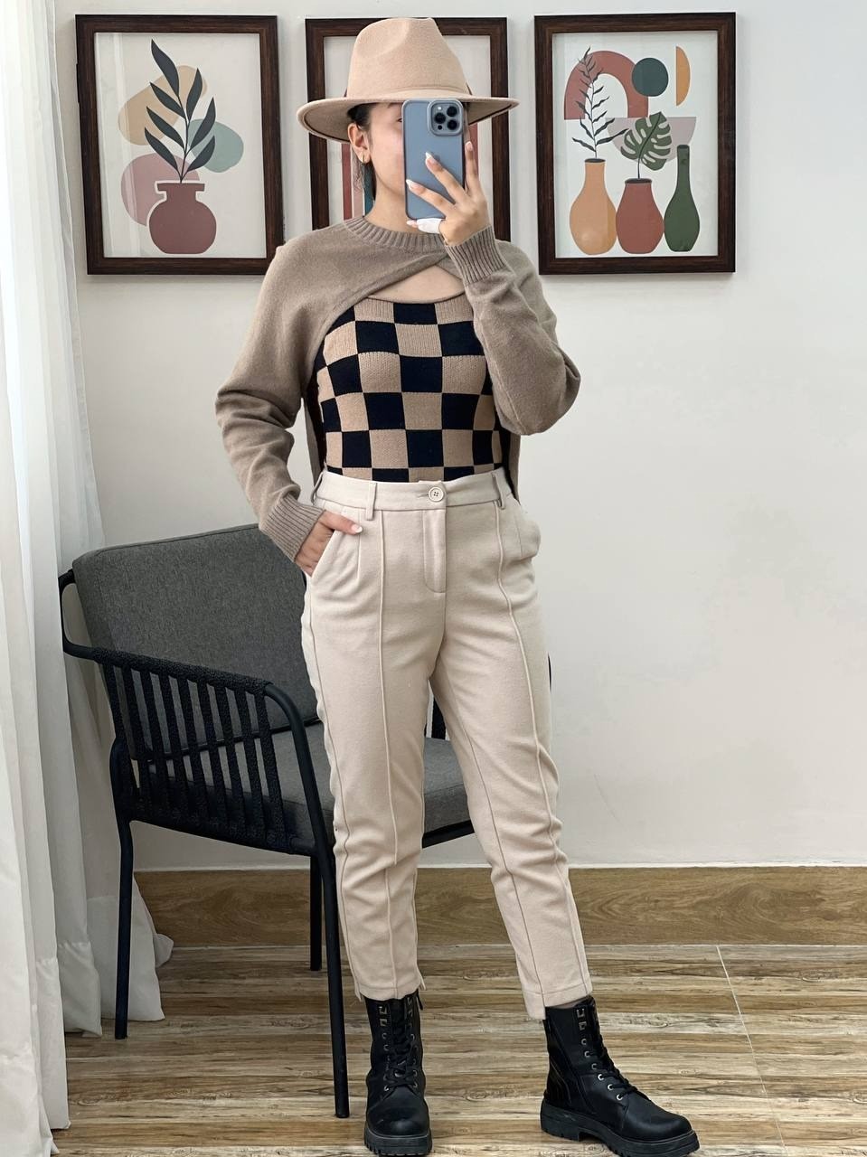 ست تاپ و رویی شطرنجی کد 2981