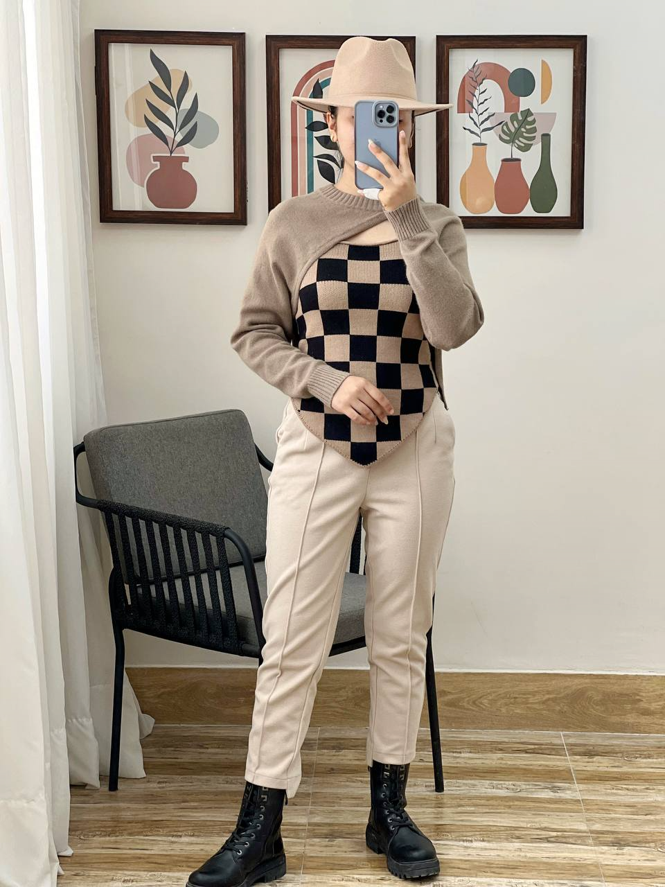 ست تاپ و رویی شطرنجی کد 2981