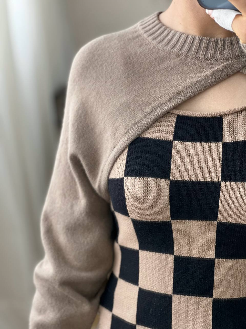 ست تاپ و رویی شطرنجی کد 2981