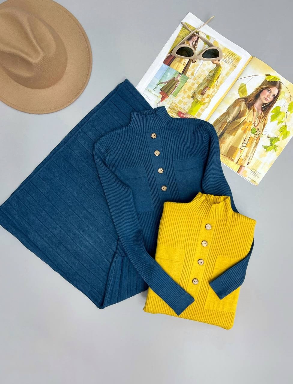 پیراهن بافت دکمه چوبی پلیسه کد 2989