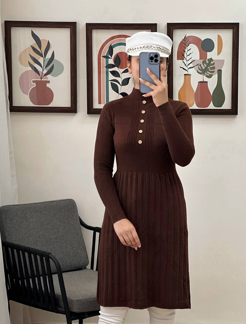 پیراهن بافت دکمه چوبی پلیسه کد 2989