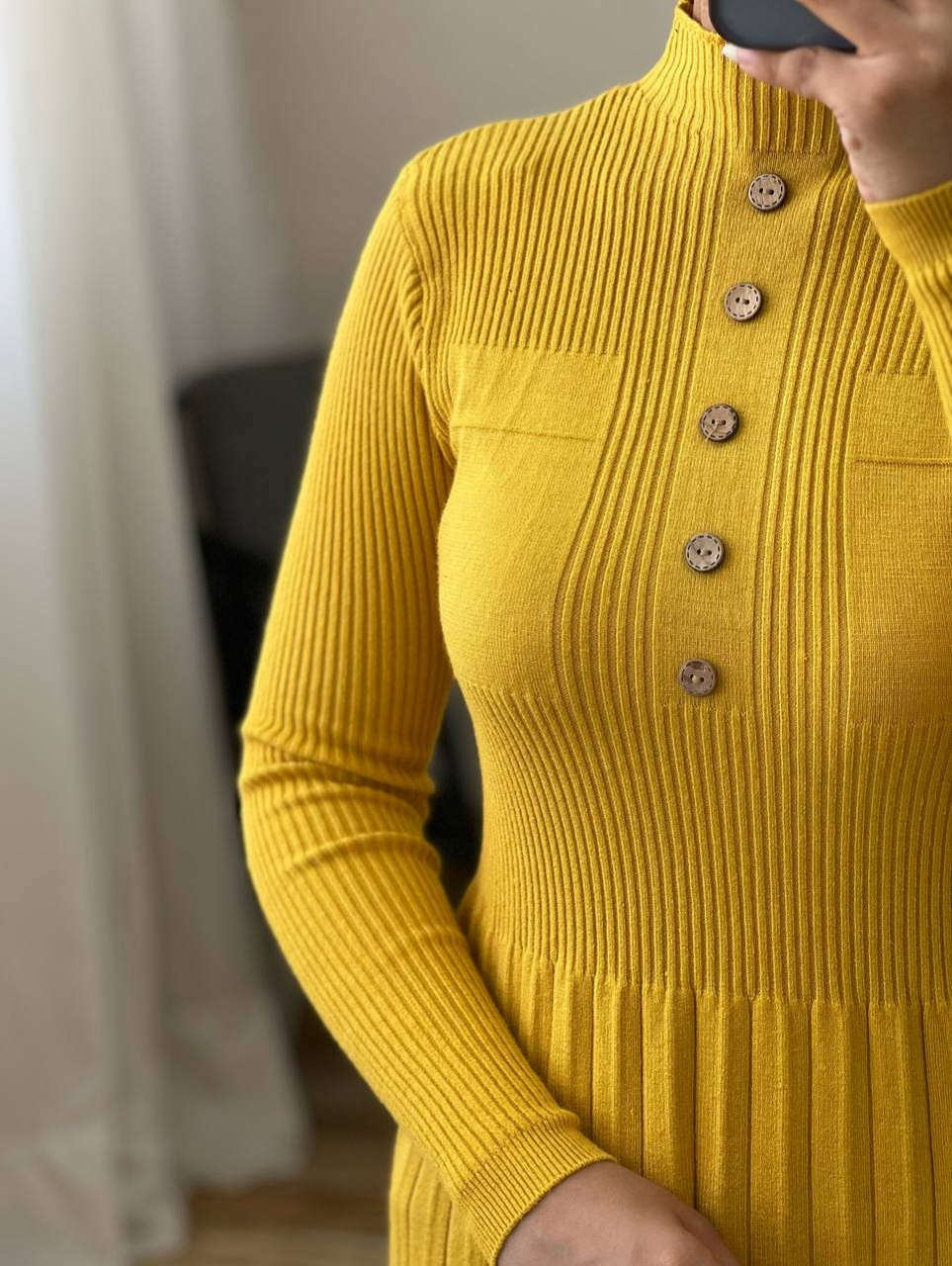 پیراهن بافت دکمه چوبی پلیسه کد 2989