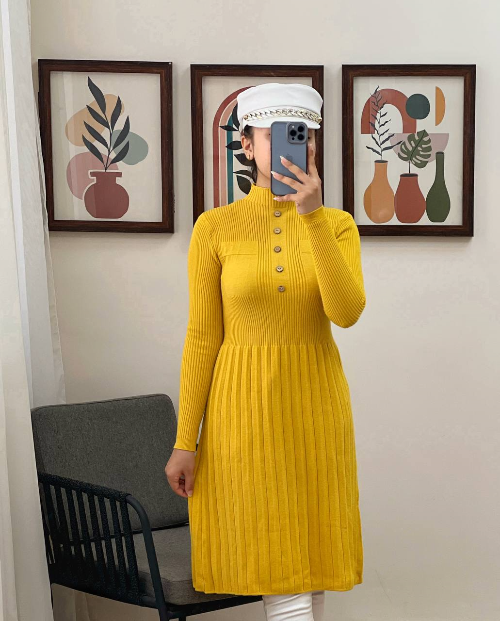 پیراهن بافت دکمه چوبی پلیسه کد 2989