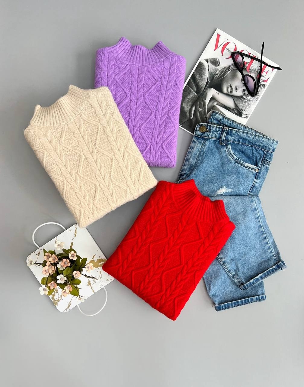 پلیور بافت زنجیری یقه ایستاده کد 2990