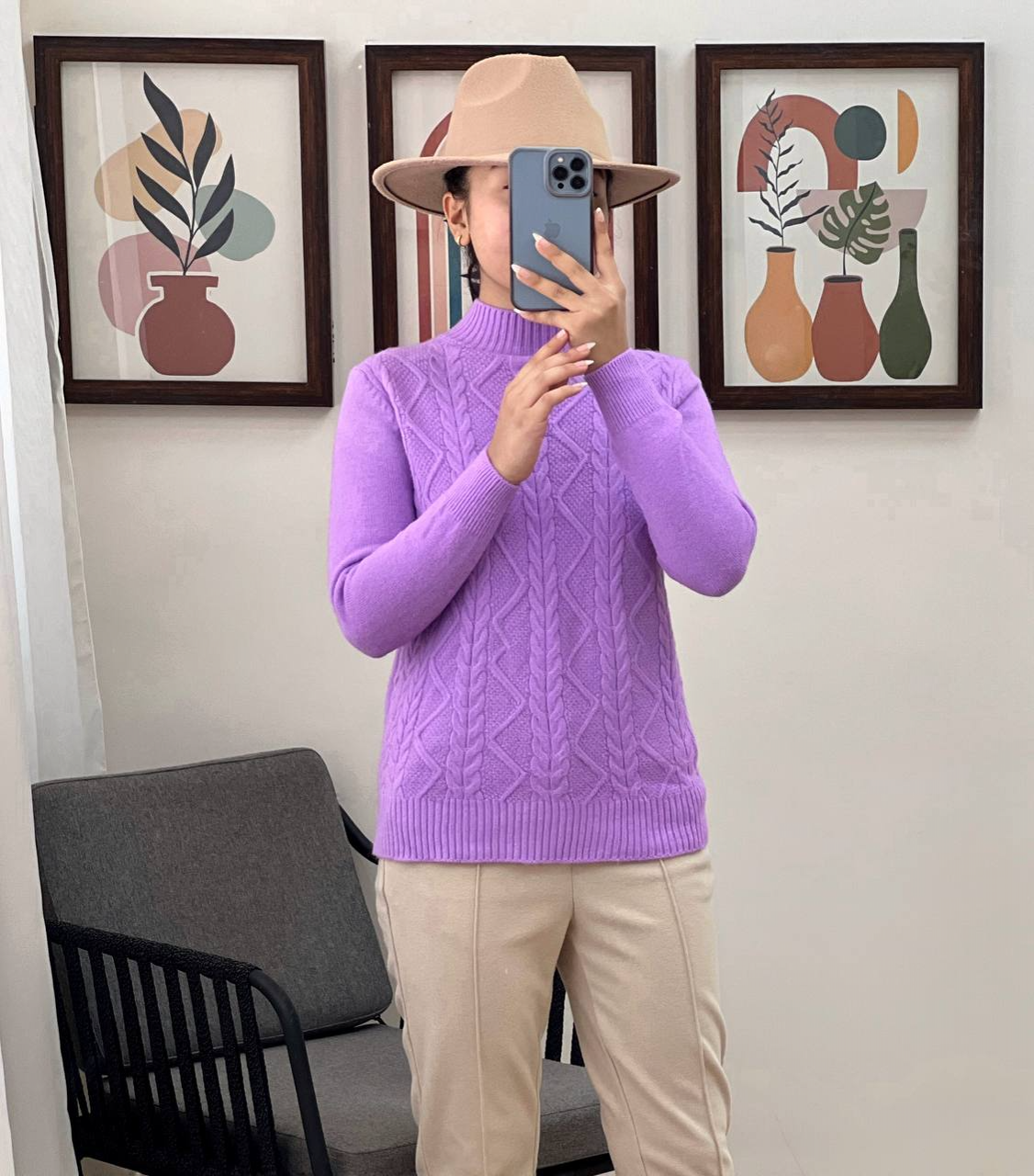 پلیور بافت زنجیری یقه ایستاده کد 2990