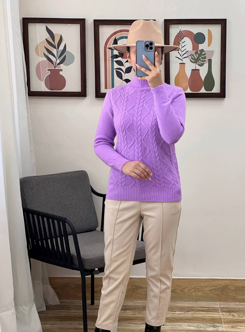 پلیور بافت زنجیری یقه ایستاده کد 2990