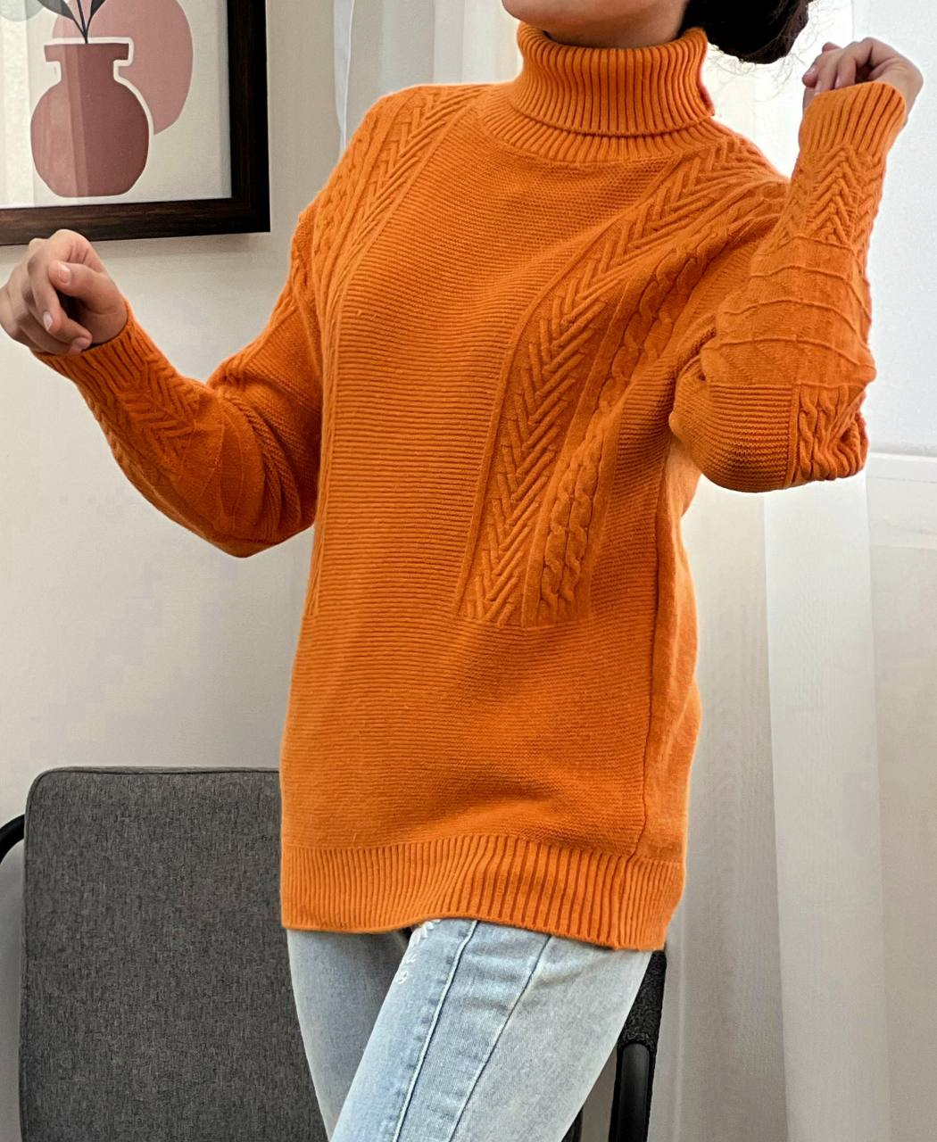 پلیور بافت یقه اسکی سه رنگ کد 2991