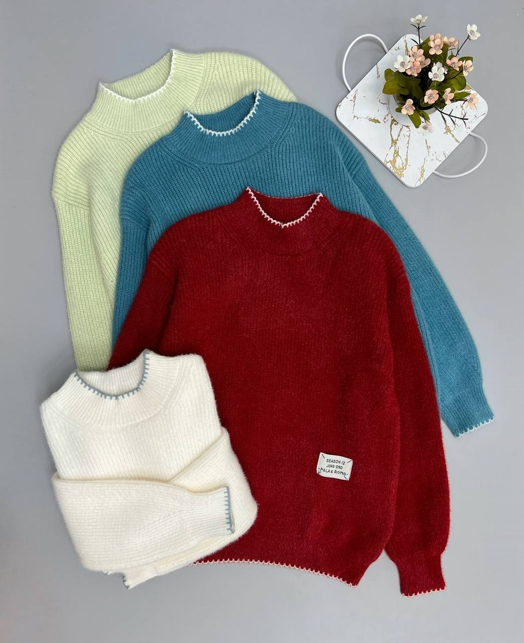 پلیور بافت یقه گرد آستین مچی کد 2993