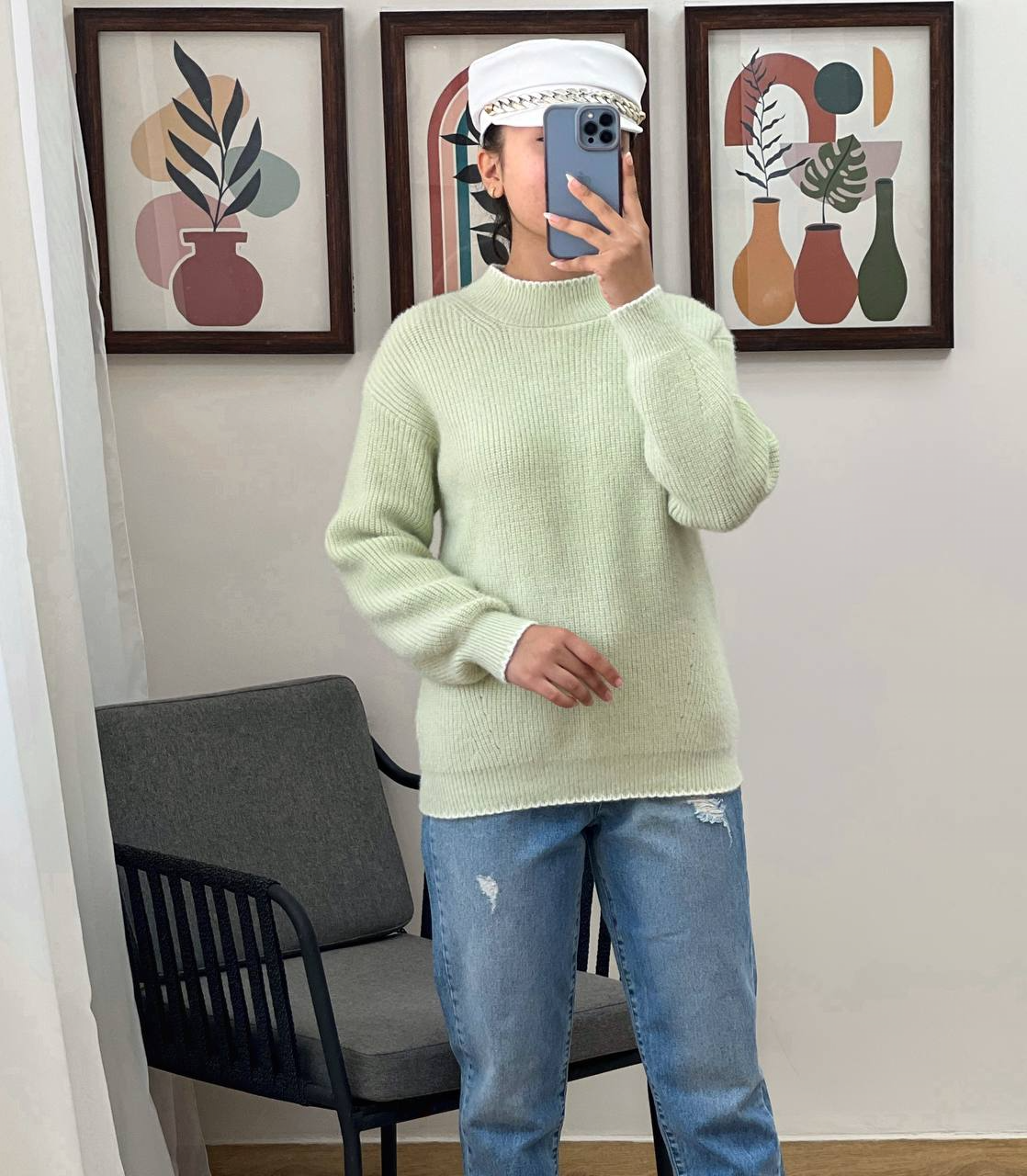 پلیور بافت یقه گرد آستین مچی کد 2993