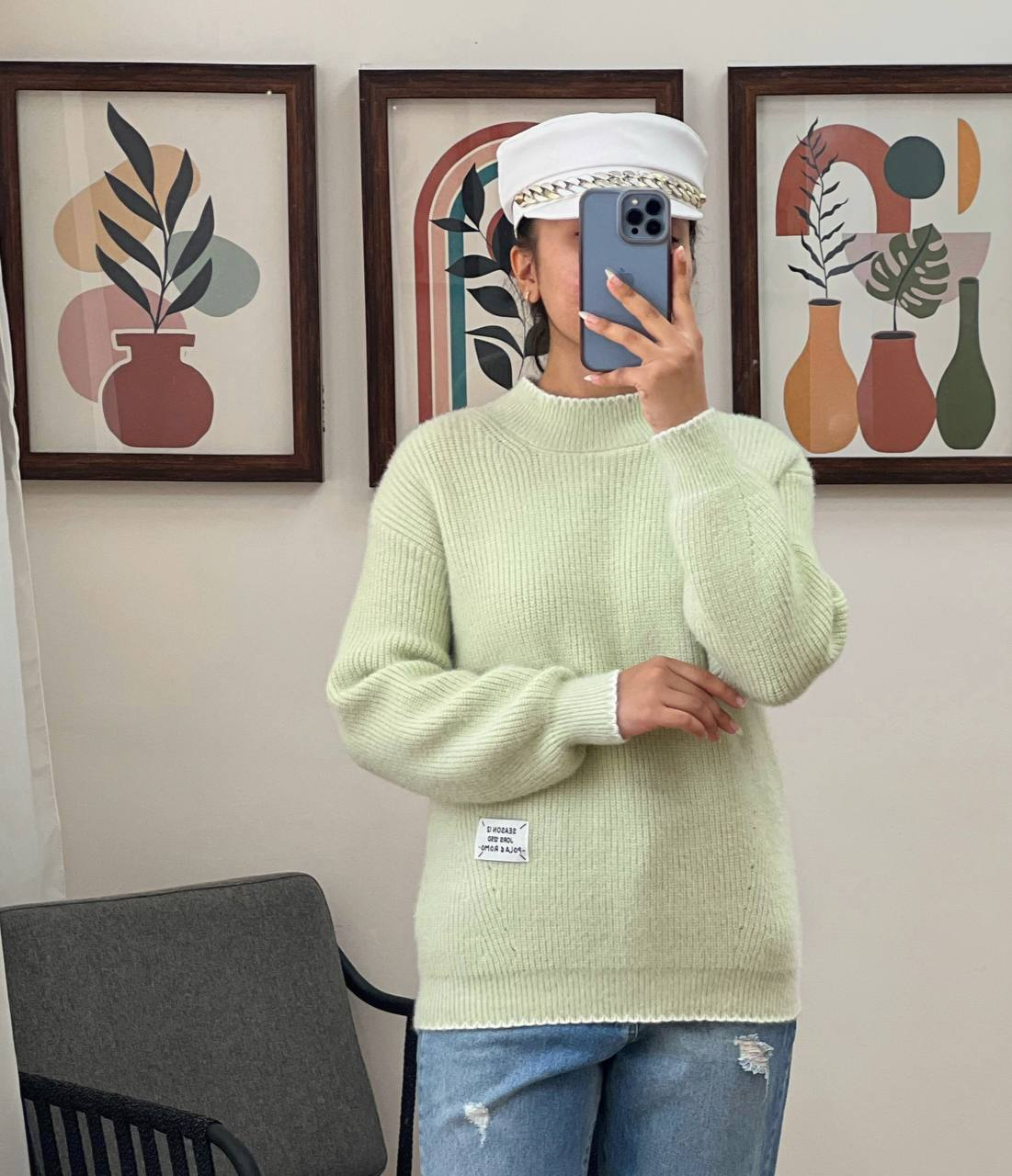 پلیور بافت یقه گرد آستین مچی کد 2993