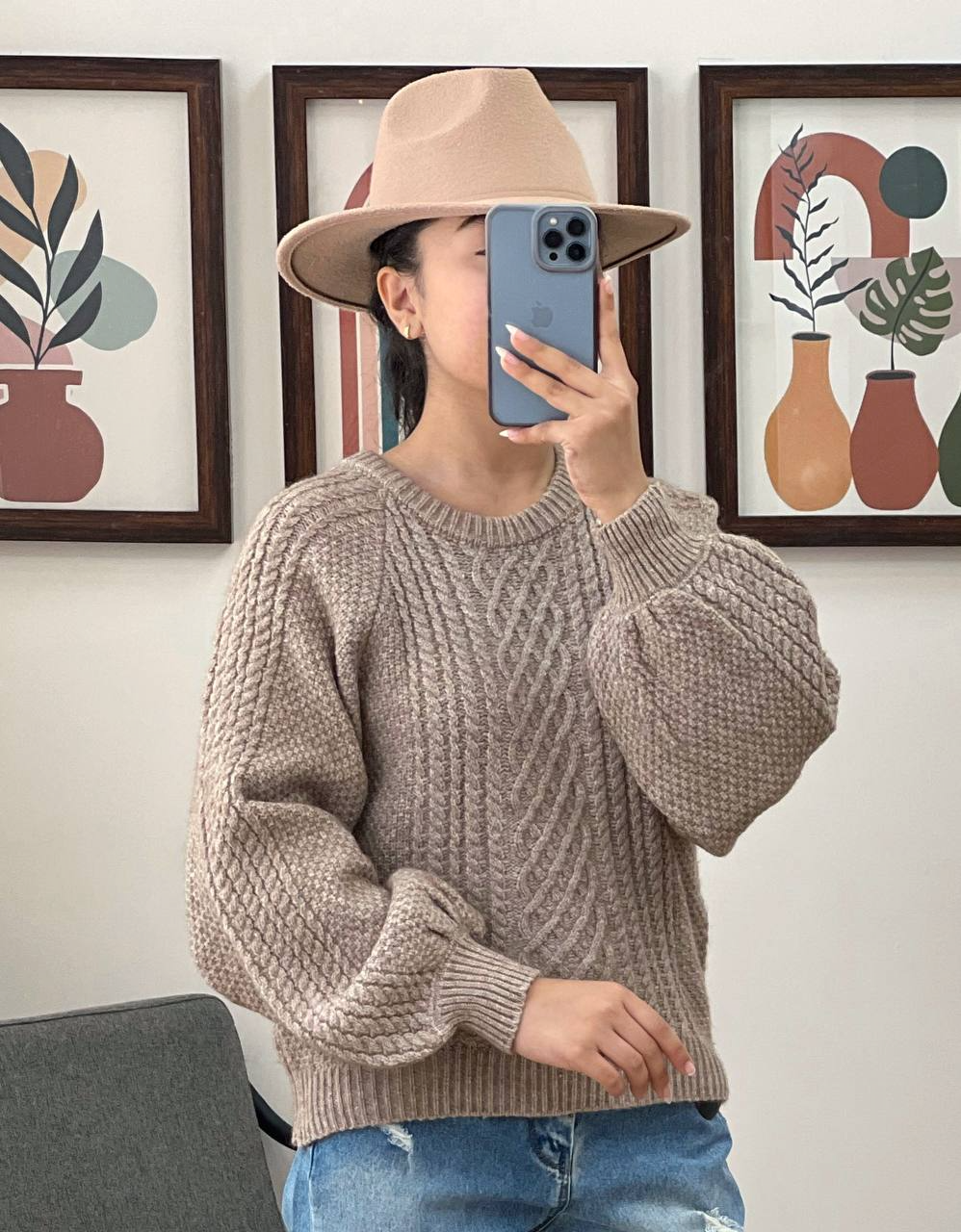 پلیور بافت آستین پف زنجیری کد 2994