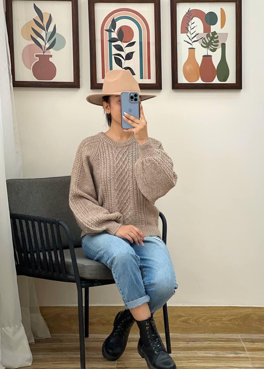 پلیور بافت آستین پف زنجیری کد 2994