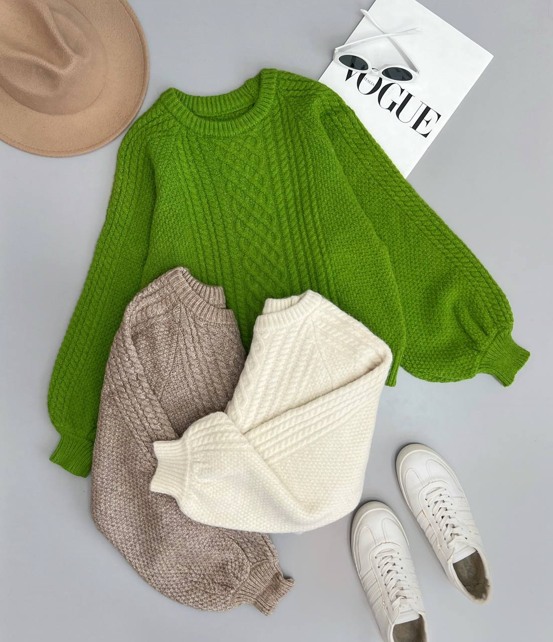 پلیور بافت آستین پف زنجیری کد 2994