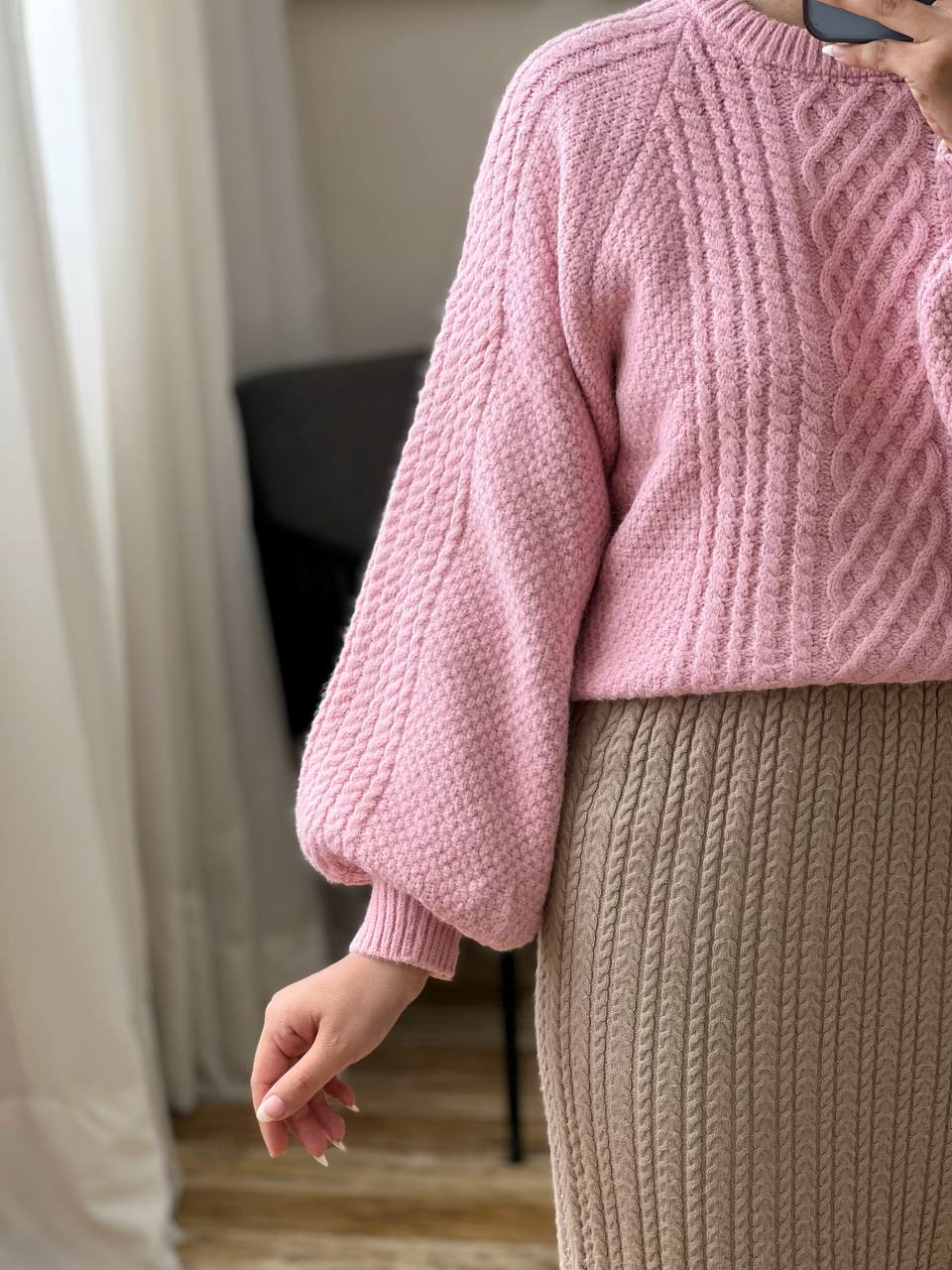 پلیور بافت آستین پف زنجیری کد 2994