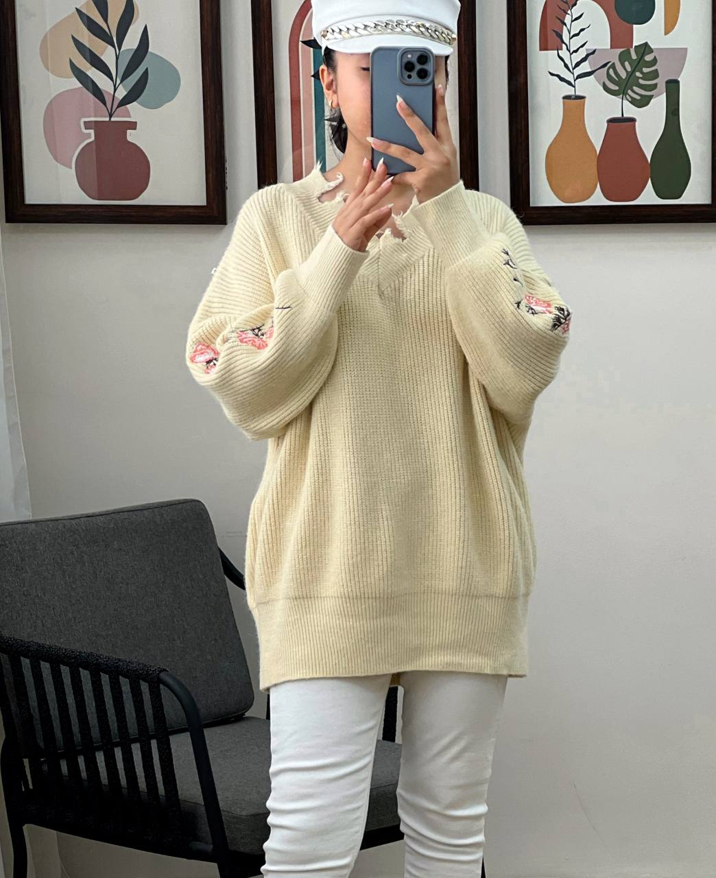 پلیور بافت لش آستین گلدوزی کد2996