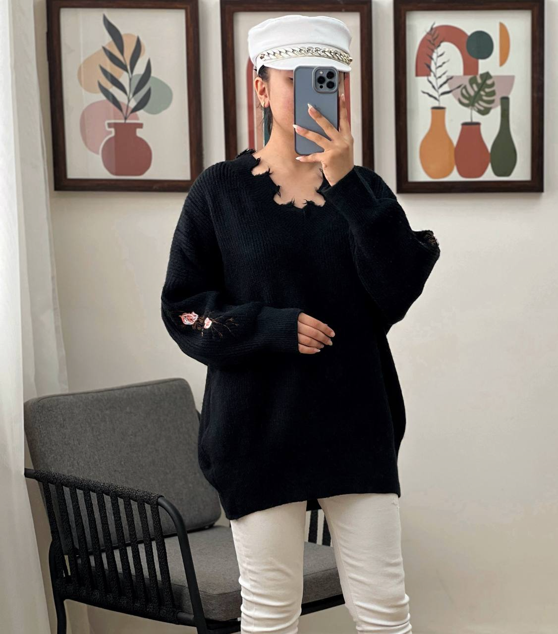 پلیور بافت لش آستین گلدوزی کد2996