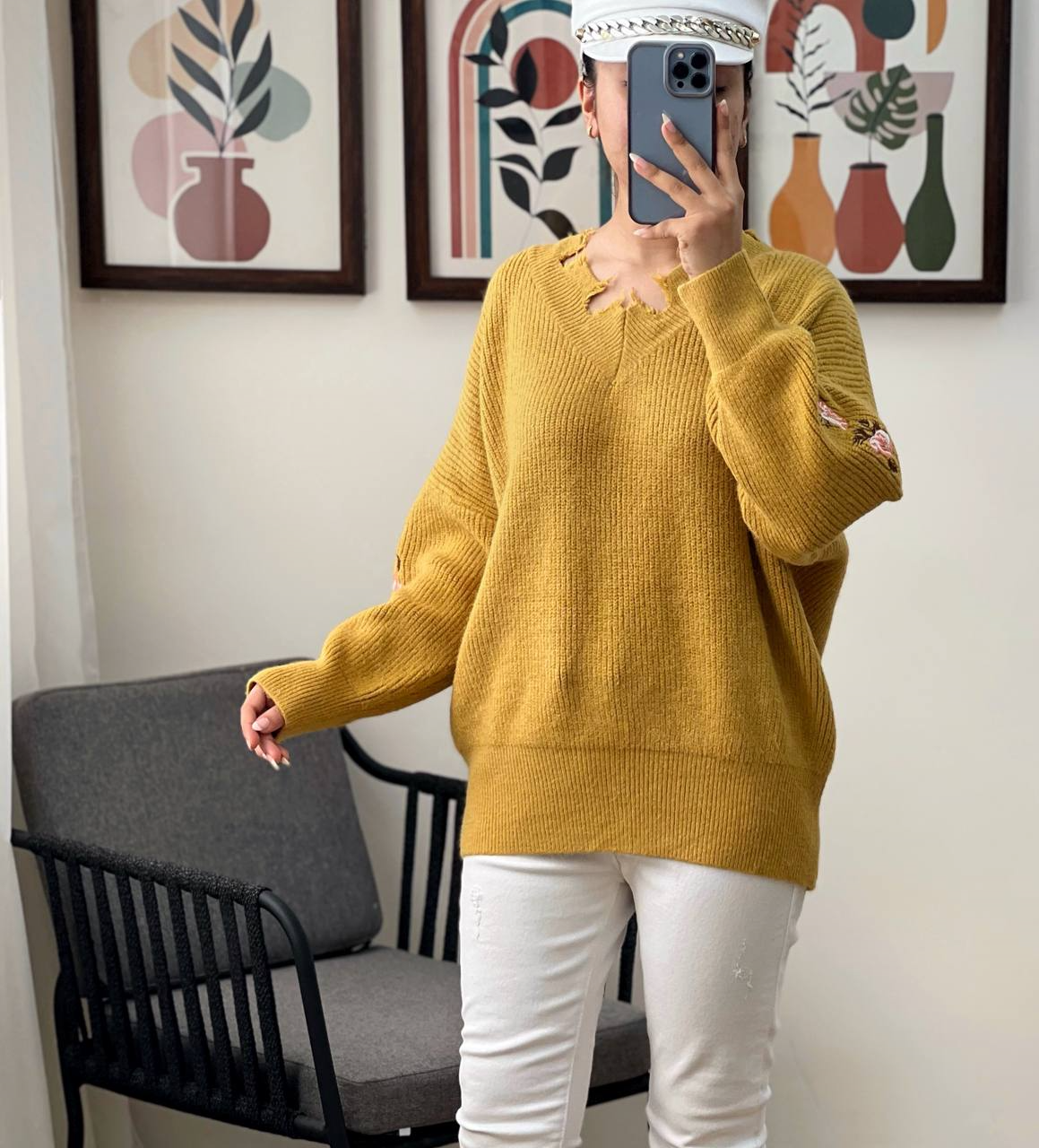 پلیور بافت لش آستین گلدوزی کد2996