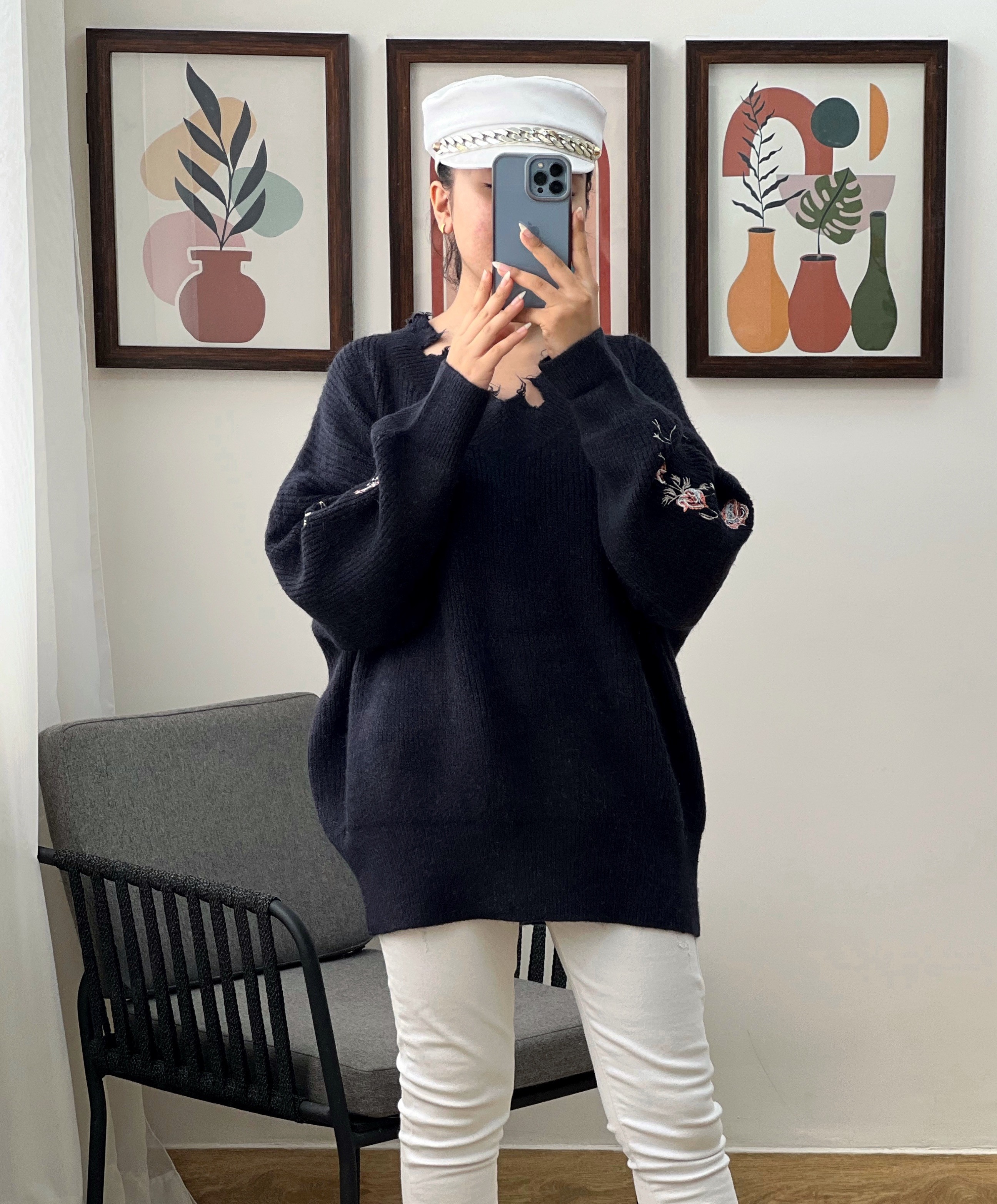 پلیور بافت لش آستین گلدوزی کد2996