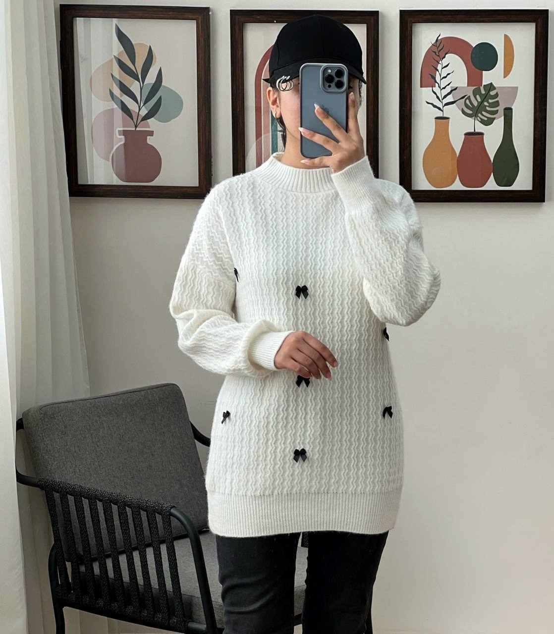 پلیور بافت یقه گرد پاپیون کد 2999