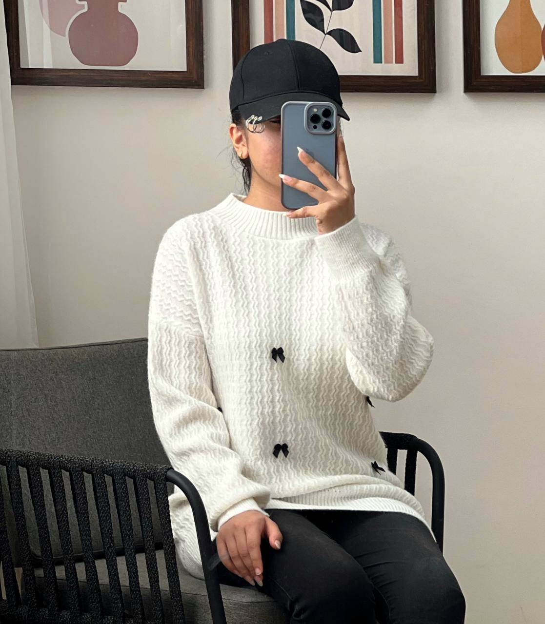 پلیور بافت یقه گرد پاپیون کد 2999