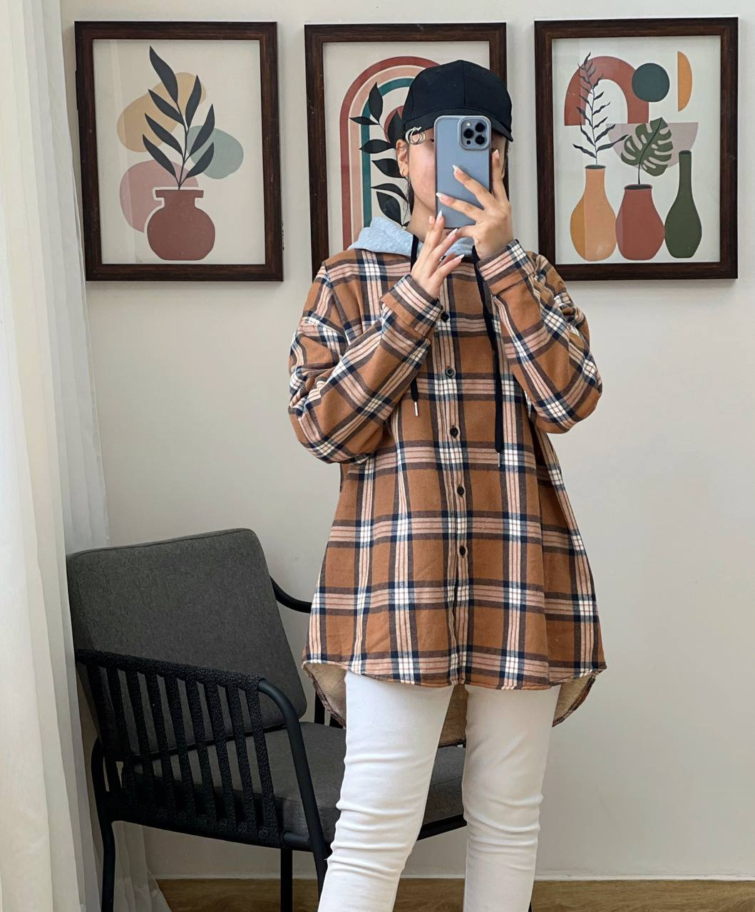 شومیز چهار خونه مانتویی آستر خزدار کد 3002