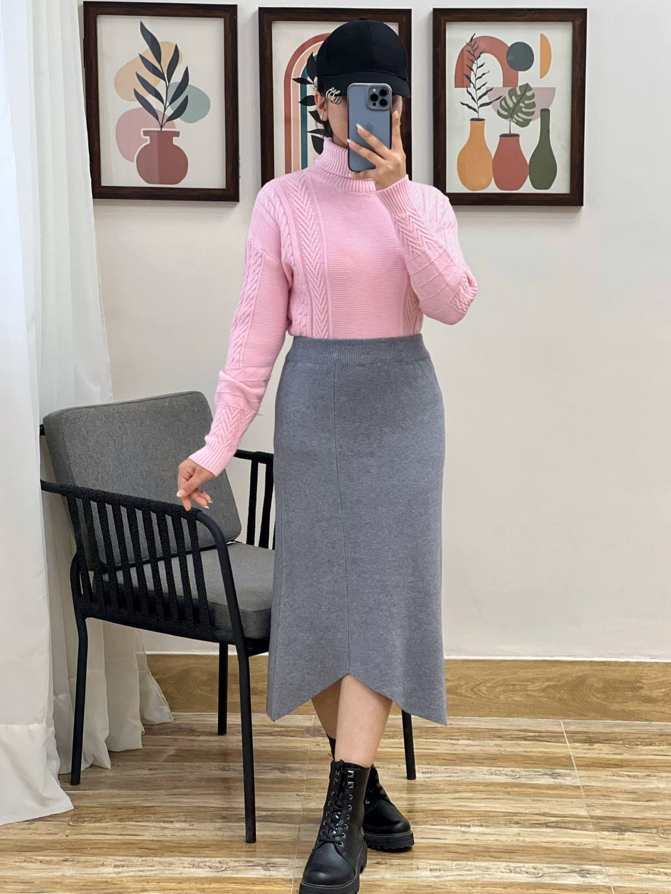 دامن بافت بغل چاک هلال کد 3009