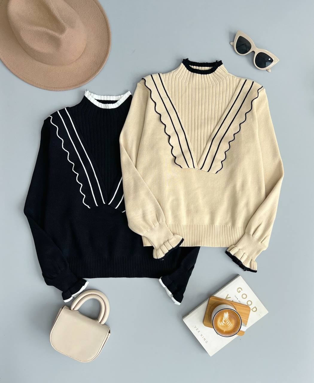 پلیور بافت آستین مچی چین دار کد 3014