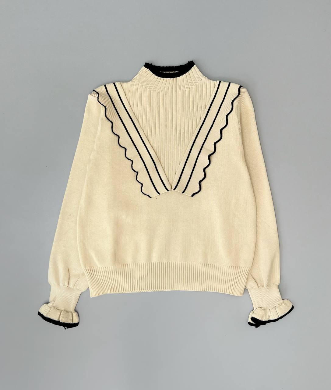 پلیور بافت آستین مچی چین دار کد 3014