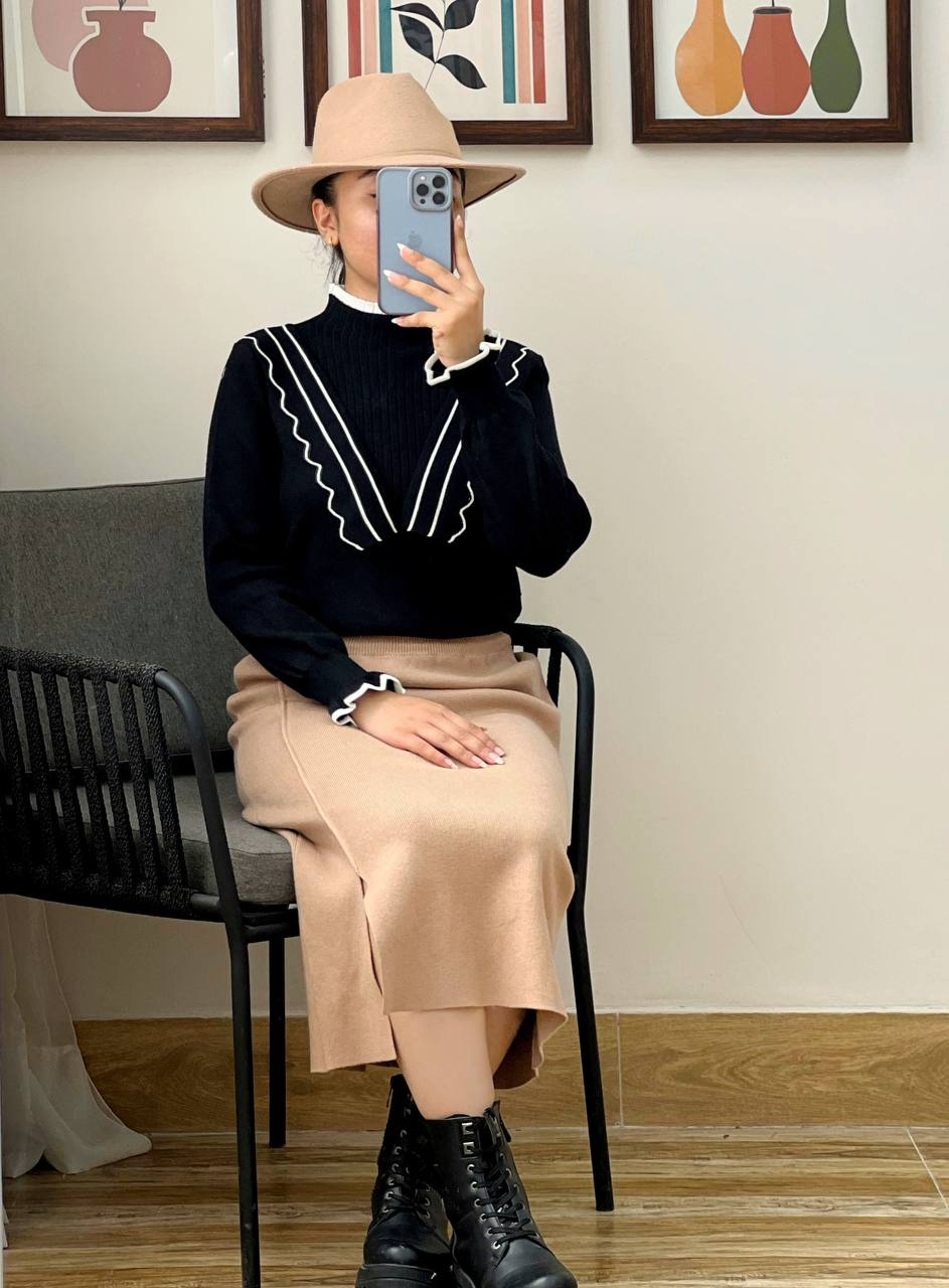 پلیور بافت آستین مچی چین دار کد 3014