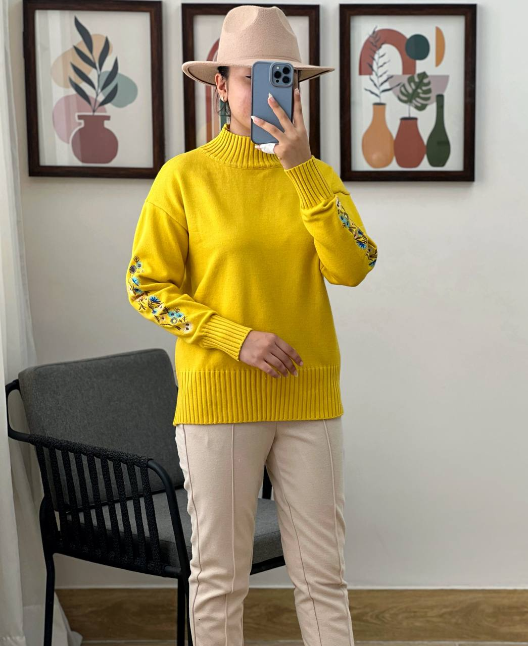 پلیور بافت آستین گلدوزی کد 3017