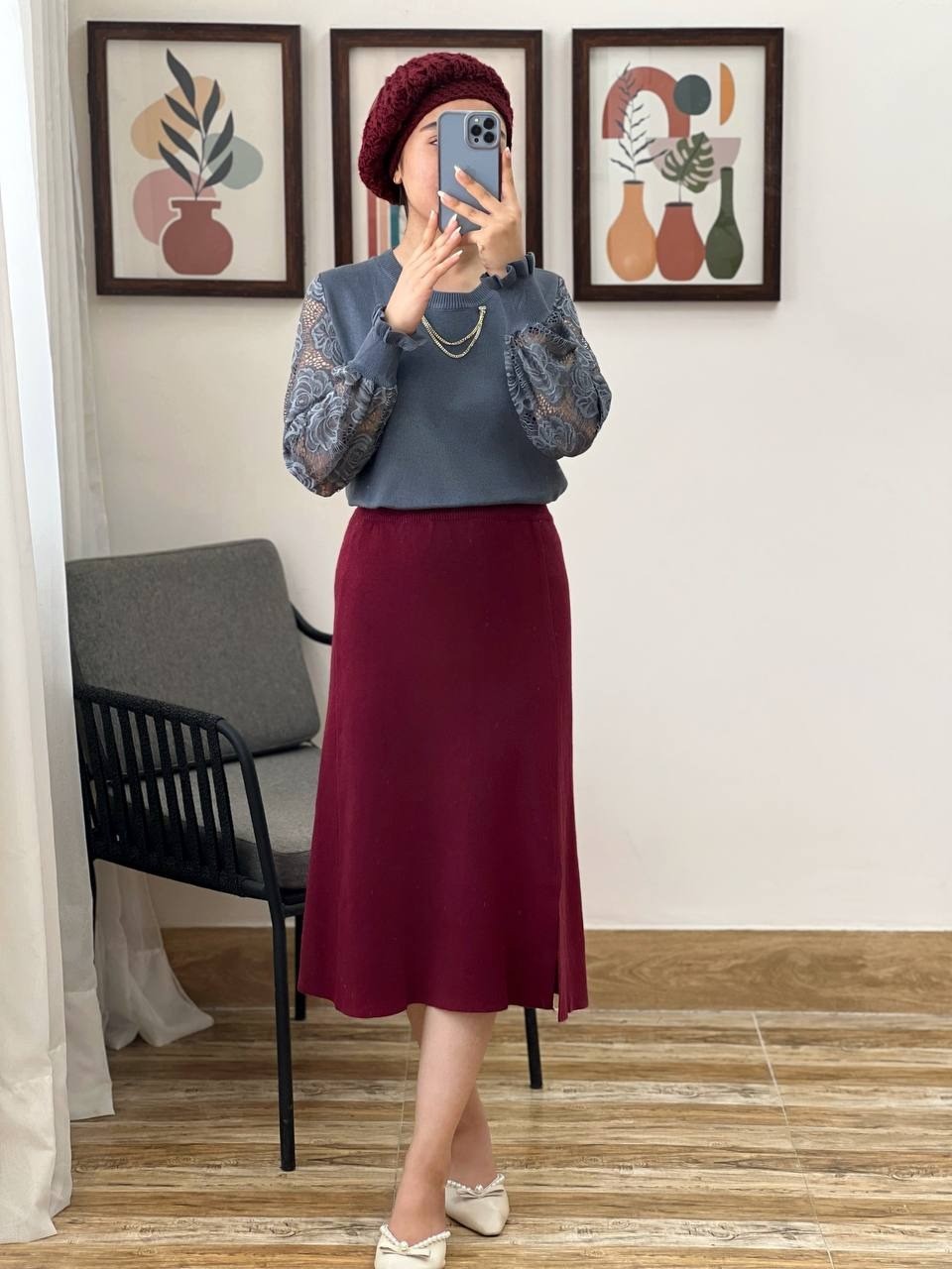 پلیور بافت آستین گیپور کد 3023