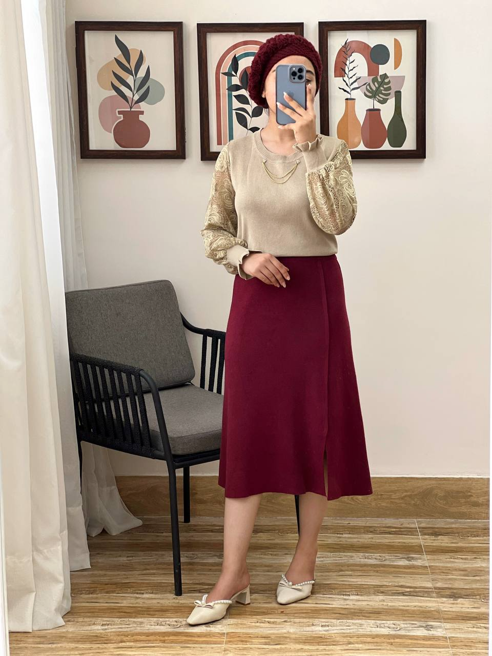 پلیور بافت آستین گیپور کد 3023