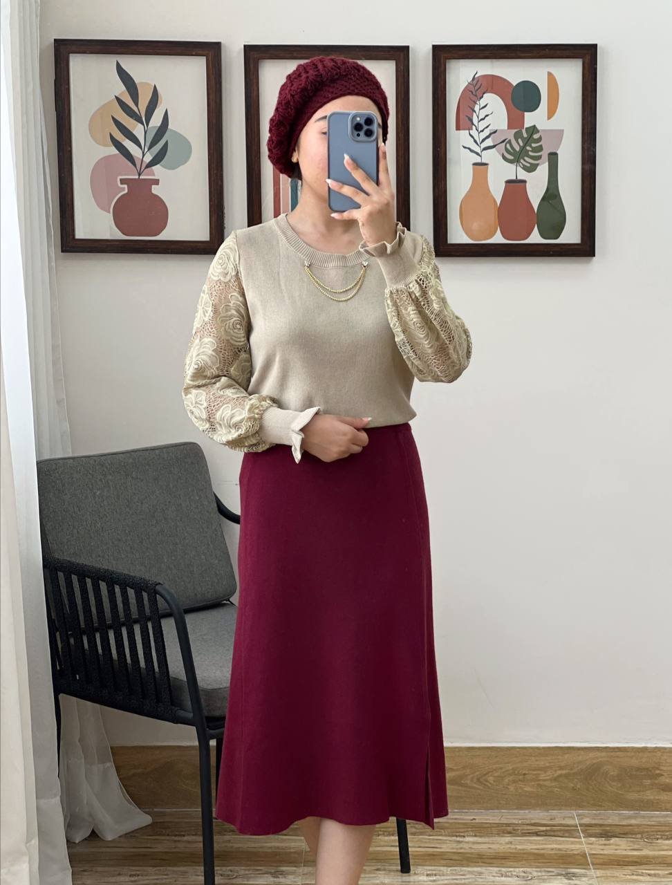 پلیور بافت آستین گیپور کد 3023