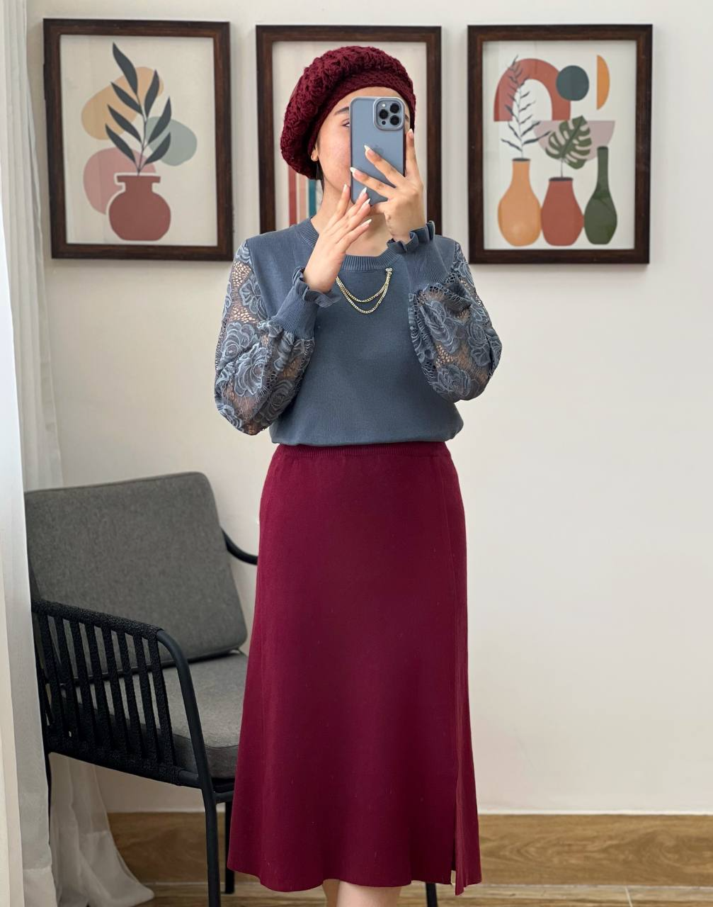 پلیور بافت آستین گیپور کد 3023