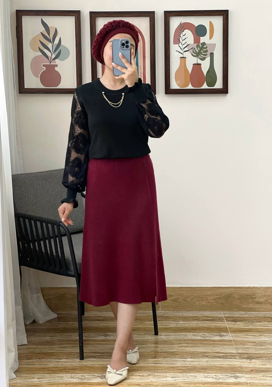 پلیور بافت آستین گیپور کد 3023