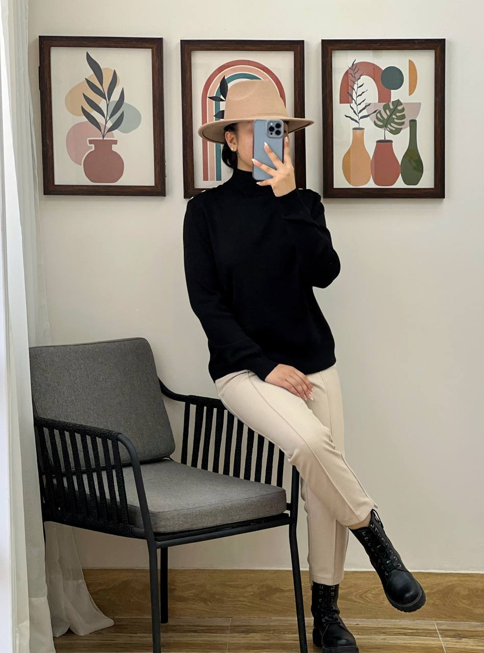 پلیور بافت یقه اسکی مشکی کد 3024